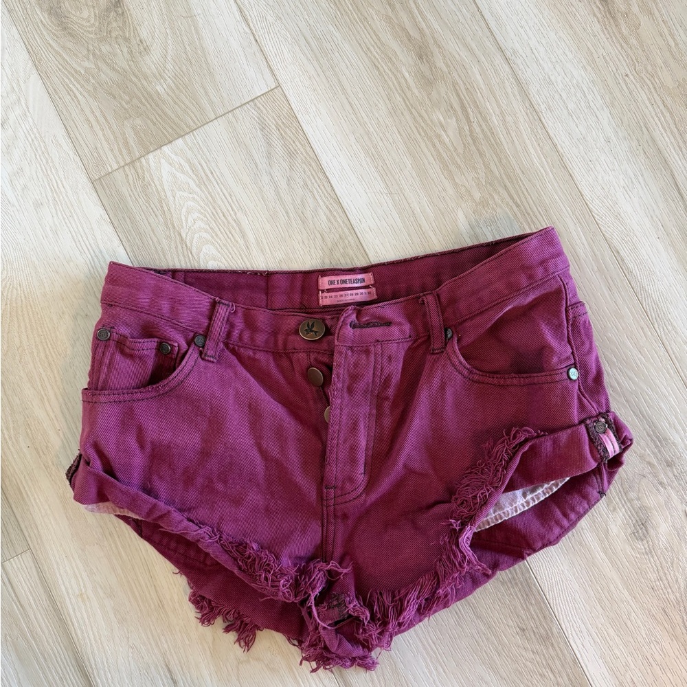 One teaspoon Women's Burgundy Distressed Denim Shorts